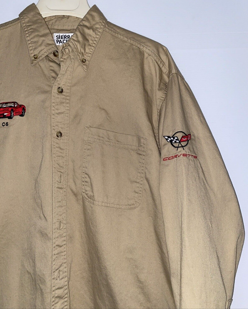 VTG Corvette C5 Shirt Button Down Embroidered Graphics Double Sided Mens LARGE