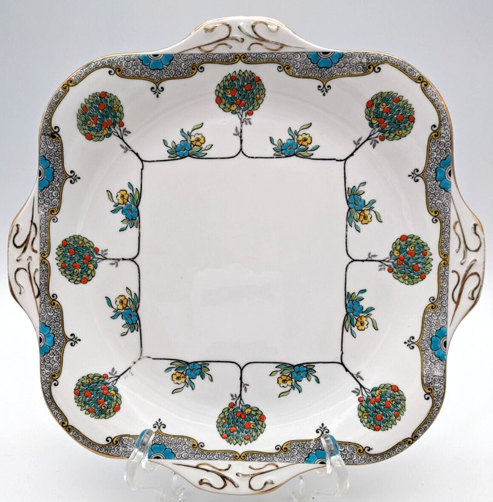 Grafton China Square Handled Serving Plate Fruit Trees & Flowers England