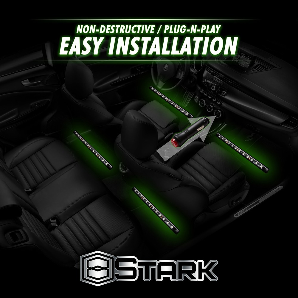 72 LED 5050 Wireless Remote RGB Car Interior Floor Under Dash Light Strips 4Pcs