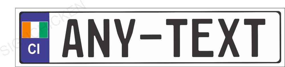 COTE D'LVOIRE, European EEC Aluminum License Plate Custom