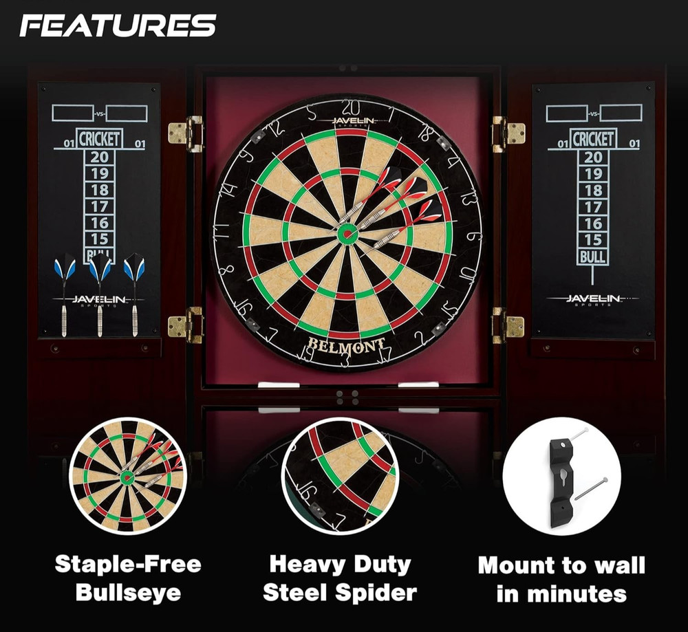 Official Size Dart Board Cabinet Set with Darts