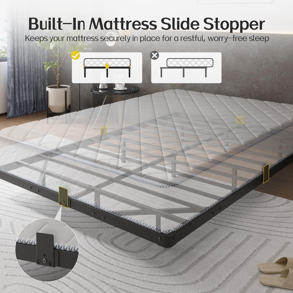 Full Size Modern Floating Bed Frame with Smart LED Lights, USB Charging Stati...