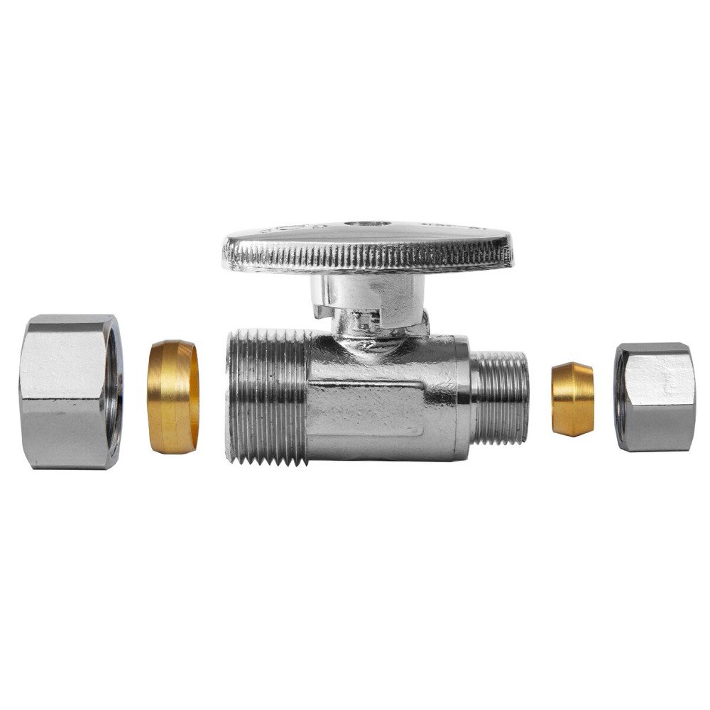 20PCS 5/8" OD (1/2" NOM) X 3/8" OD 1/4TURN COMPRESSION STRAIGHT STOP VALVE