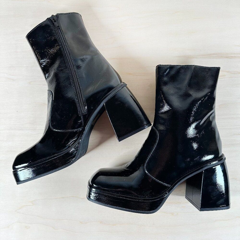 NEW Free People Ruby Shine Platform Boot Black Patent Leather Size US 9/39.5 EU