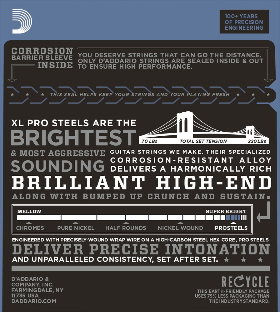 5 Sets D'Addario EPS510 Pro Steels Regular Light 10-46 Guitar Strings