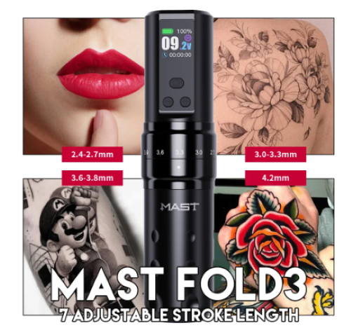 Mast Fold 2 PRO Wireless Tattoo Machine Pen Kit Adjustable 7 Strokes Color Scree