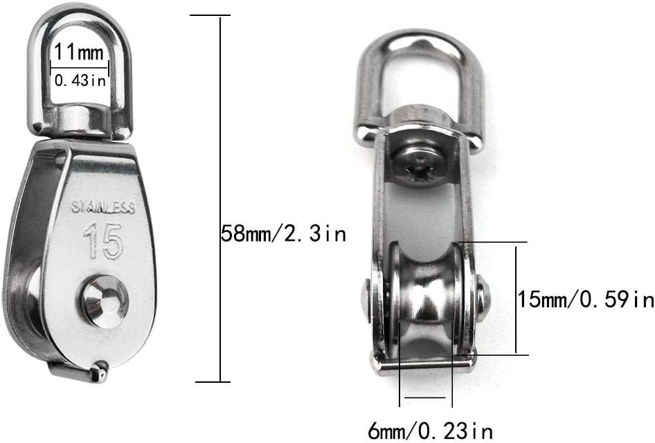 Compact 2PCS 304 Stainless Steel Pulley Blocks with Snap Hooks - Versatile Usage