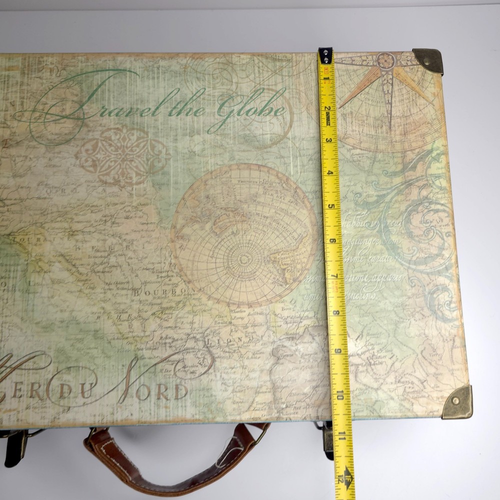 Set of 2 Vintage Map Pattern Large Decorative Storage Box W/ Handle & Latch READ