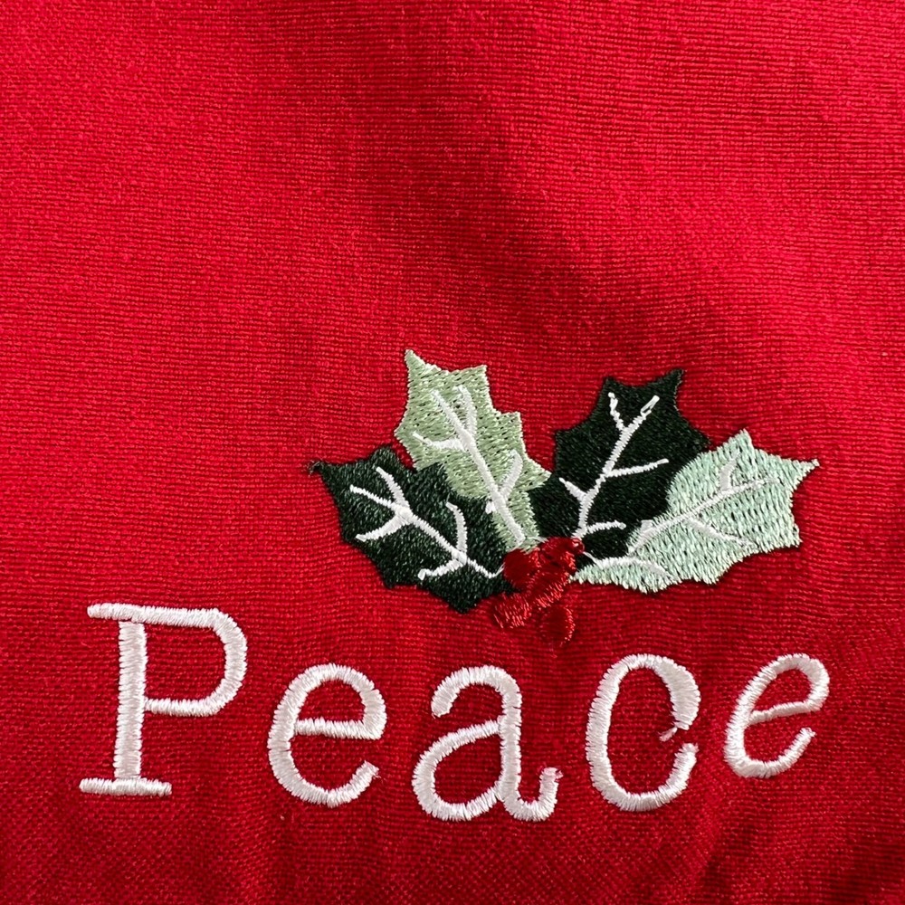 Christmas Holly Peace & Joy Table Runner With Plaid Trim