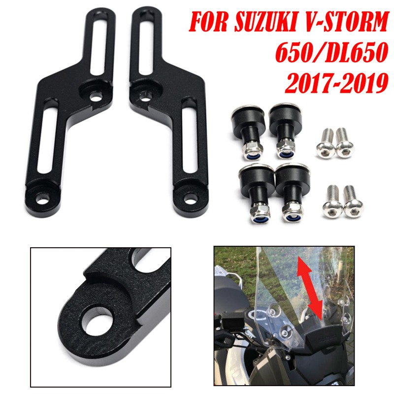 2X Black Windshield Bracket Adjuster For Suzuki V-Strom 650 DL650 2017 2018 2019