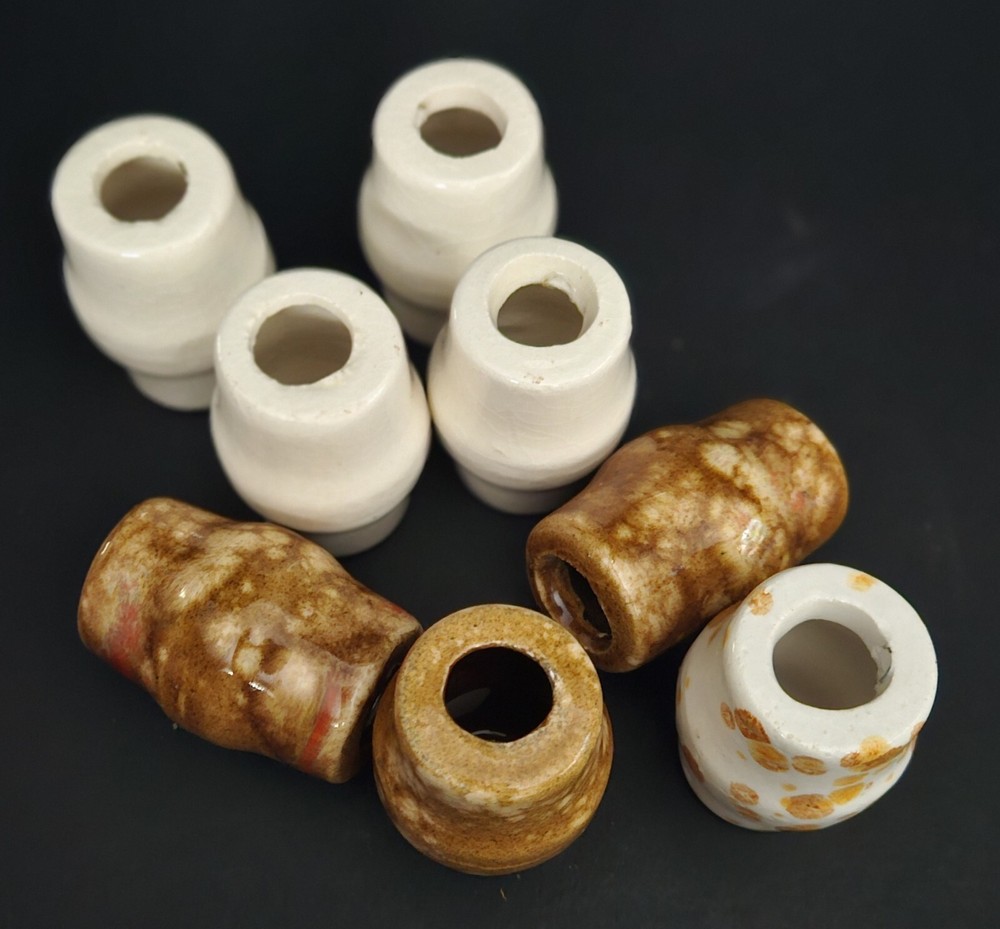 Vintage Ceramic Macrame Beads Glazed Spotted Pattern (8) Total