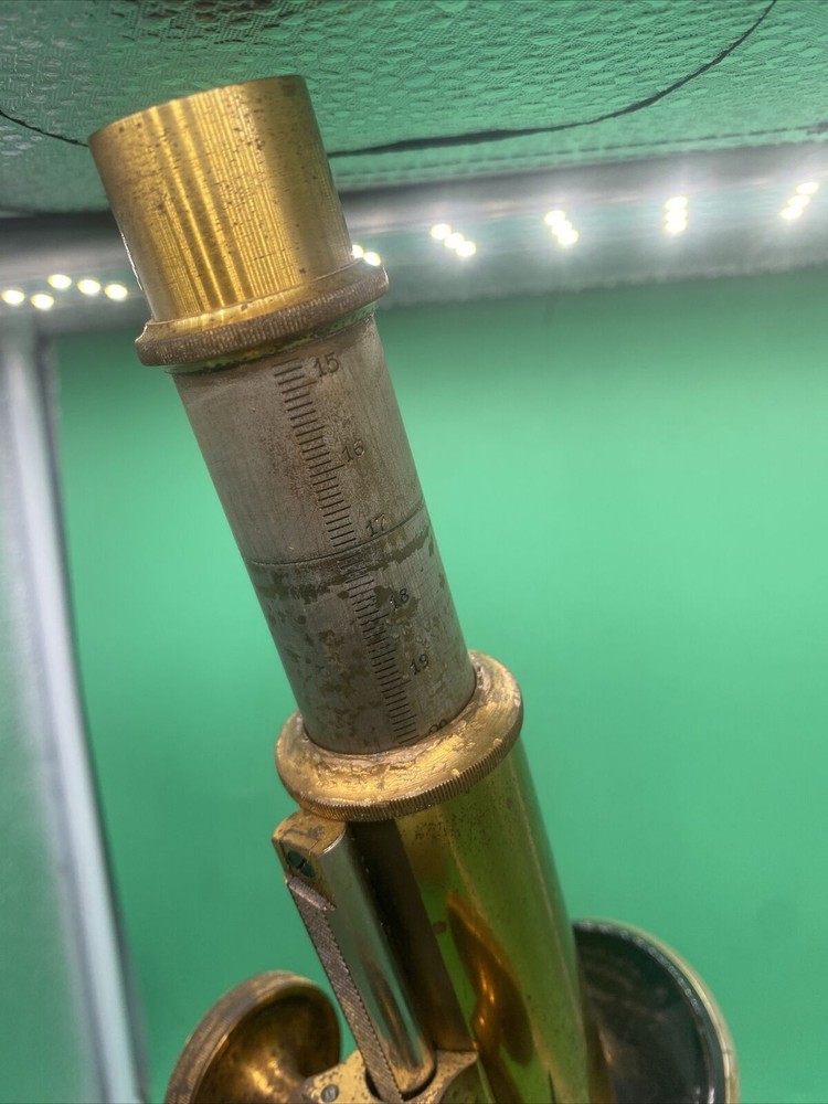 Ernst Leitz Wetzlar Antique Brass Microscope with Case+ACCESSORIES+over-stage