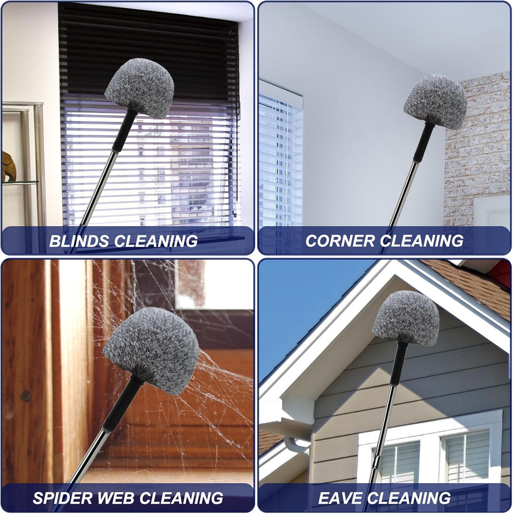 20 Ft+ High Reach Grey Cobweb Duster with 3-14 ft Extension Pole, Webster Cobweb