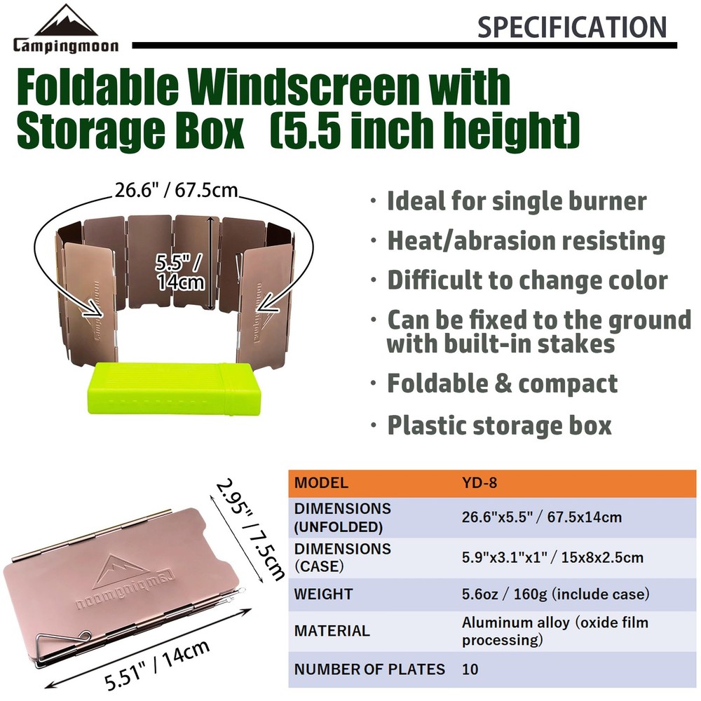 CAMPINGMOON 10-Plates Foldable Windscreen Folding Camp Stove Windshield