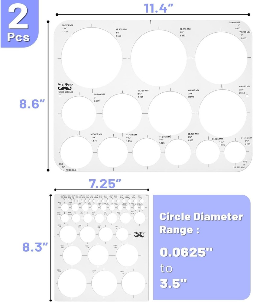 Quality Plastic Circle Templates - Ideal for Drafting with Integrated Ruler