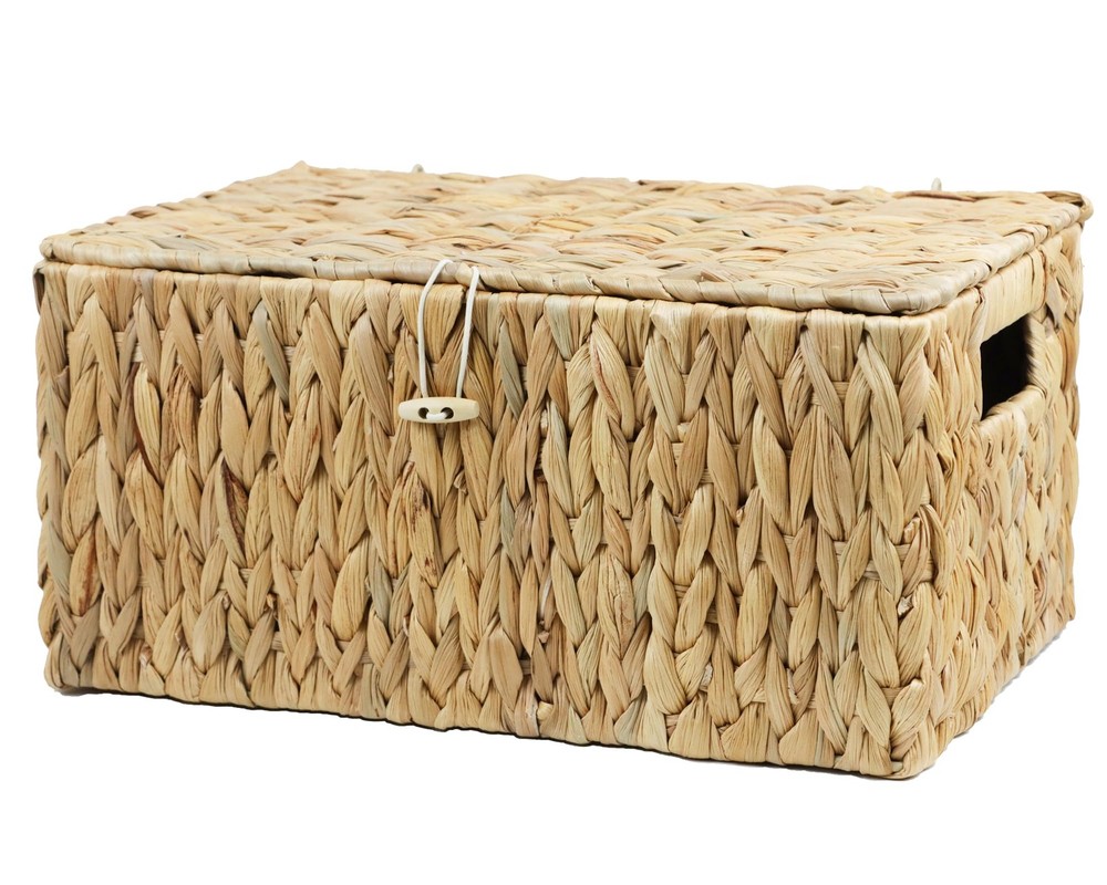 Large Wicker Basket with Lid, Rectangular Water Hyacinth Storage Baskets for ...