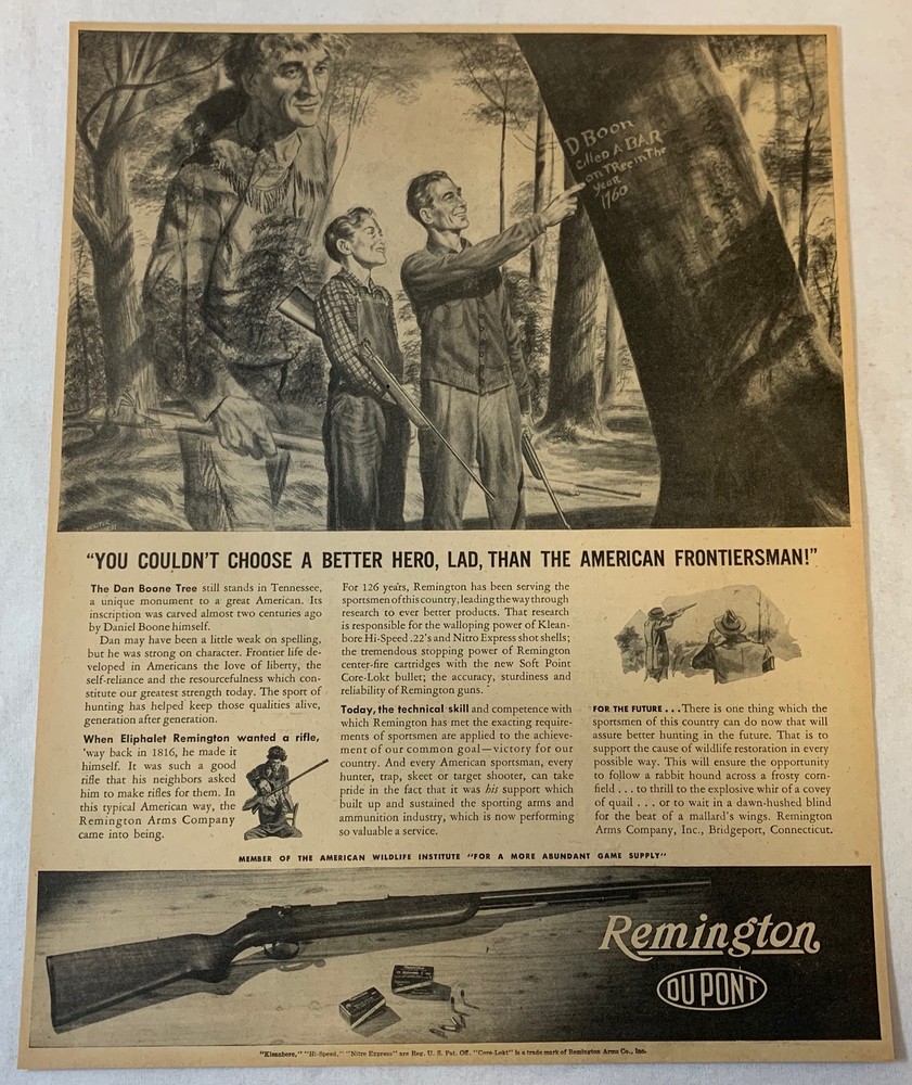 1942 REMINGTON ad page ~ Daniel Boone Tree