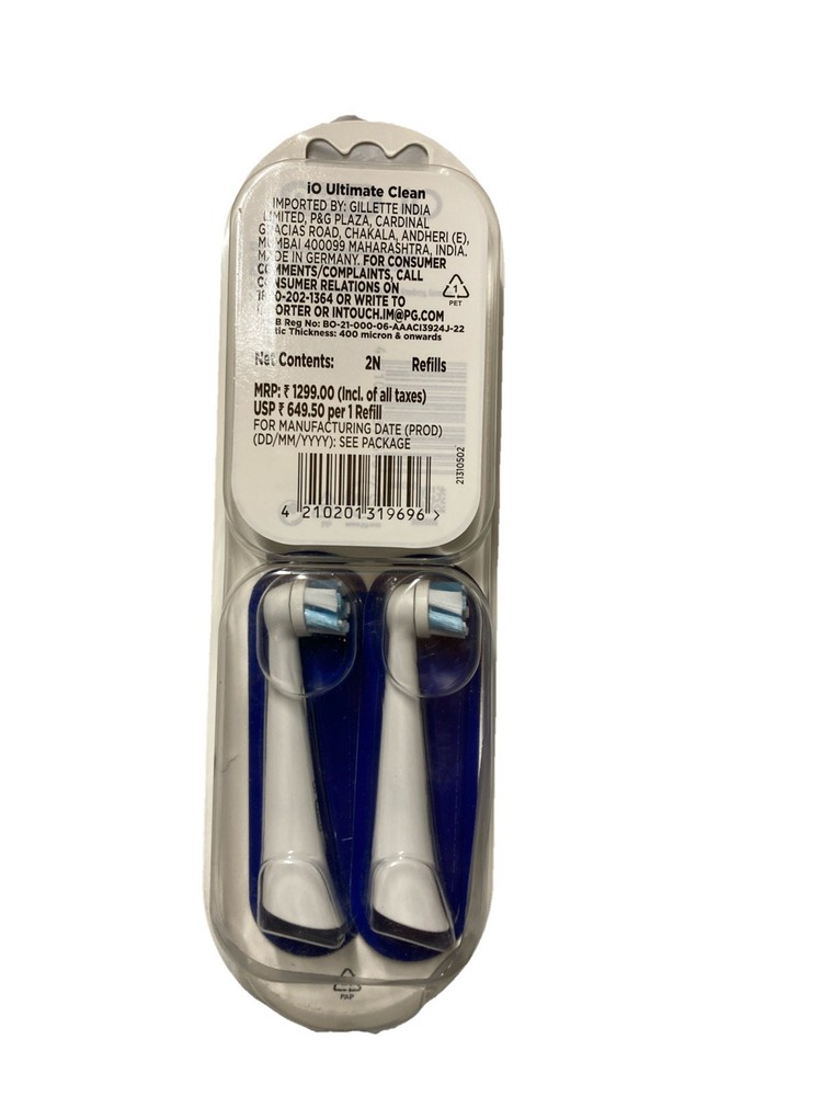 Oral-B iO Ultimate Clean Toothbrush Replacement Head Refill White 2 Pack