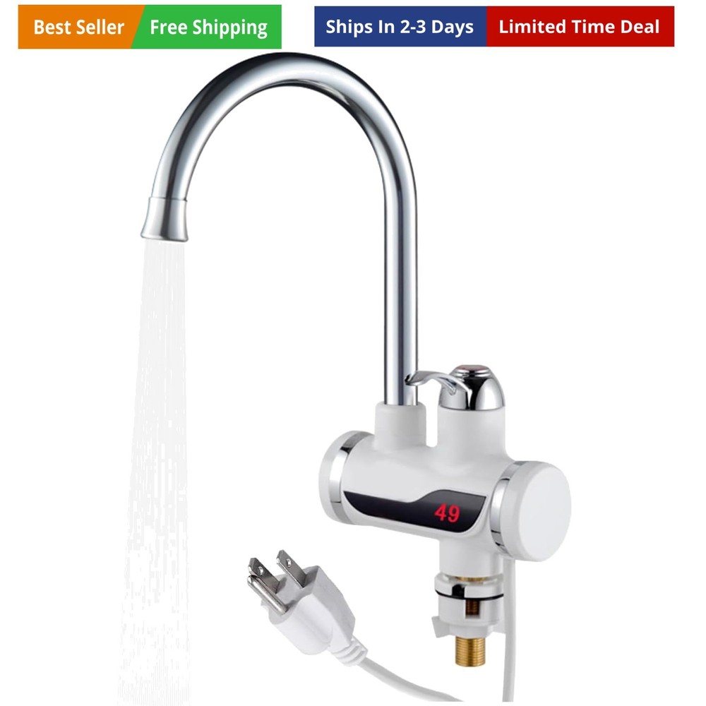 110V Instant Tankless Electric Water Heater Faucet 360° Rotating Hot Water Fa...