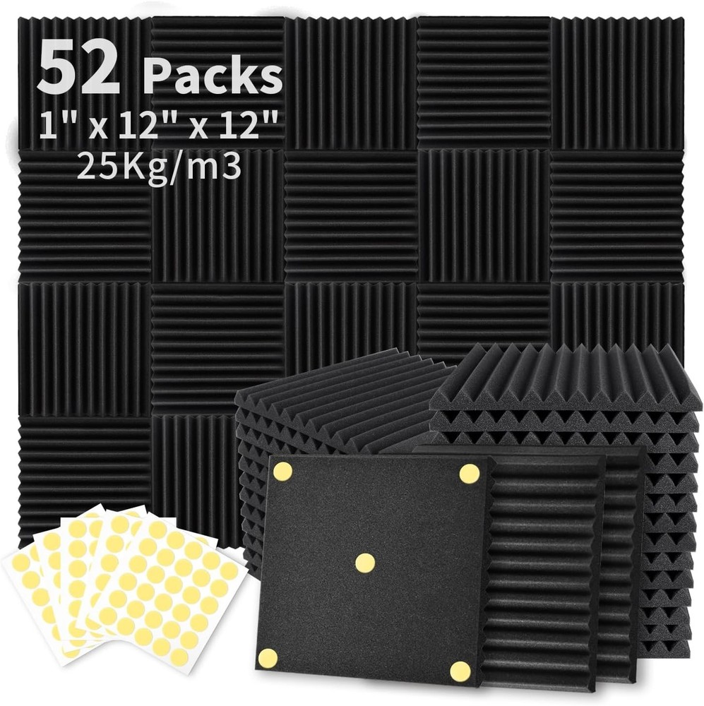 52 Pack Acoustic Foam Panels - Sound Diffusion Studio Foam