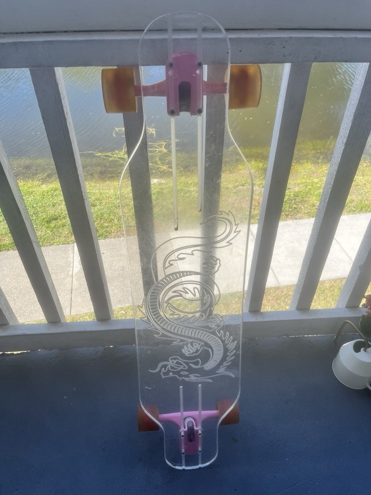Ghostboard Longboard Clear And Pink Dragon Design Acrylic
