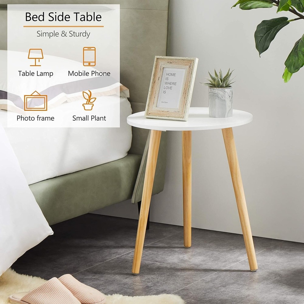 Sturdy Round Bedside Table with Stable Wooden Legs - Space-Saving Solution