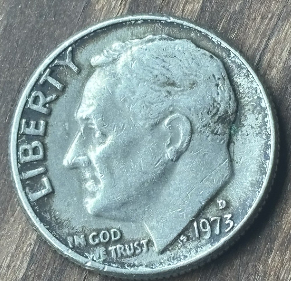 1973 D Roosevelt Torch - Error dime coin