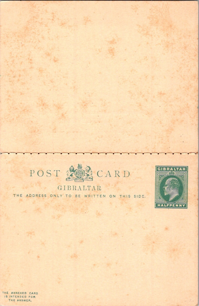 GIBRALTAR BRITISH EARLY STATIONERY POSTCARD WITH REPLY UNUSED