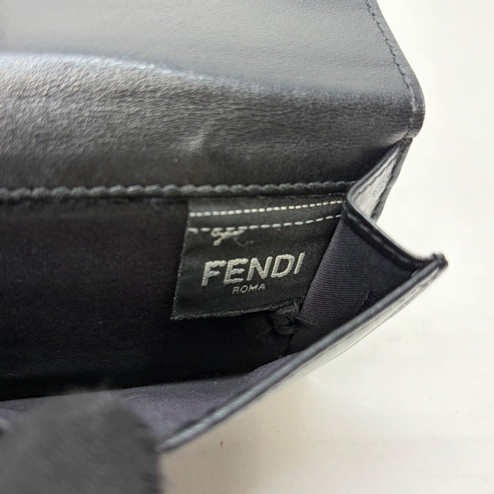 FENDI Three-Fold Wallet Monster Compact Wallet Leather Black
