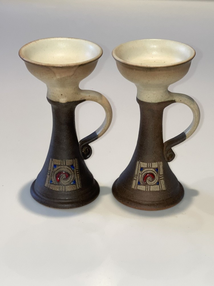 Jack O'Patsy JOP Ireland Studio Pottery Celtic Spiral Votive Candle Holders EUC
