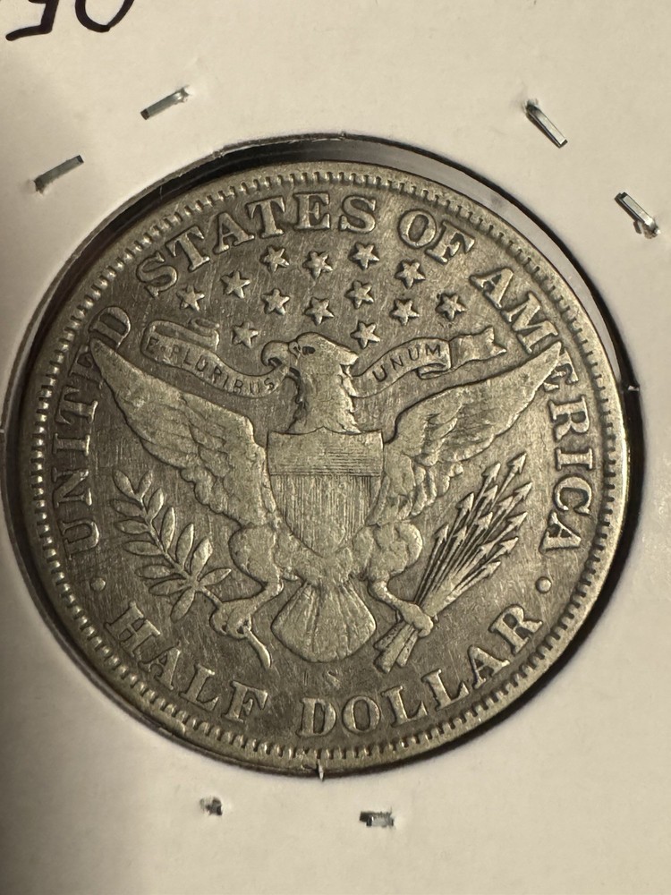 1905 S BARBER SILVER HALF DOLLAR VF