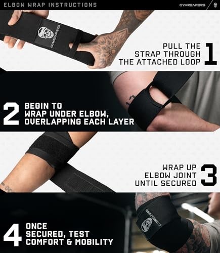 Weightlifting Elbow Wraps - Flexible 40'' Compression Strap & Joint Support Brac