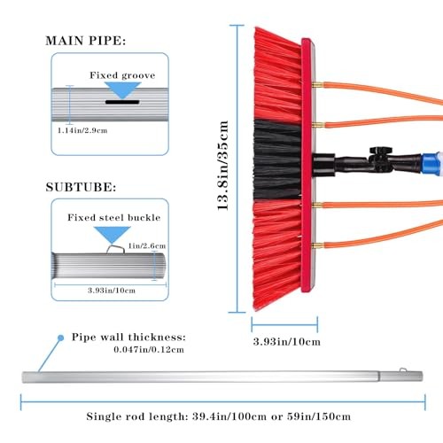 35 FT Water Fed Pole Kit Adjustable Solar Panel Cleaning Kit Cleaner Tool Red