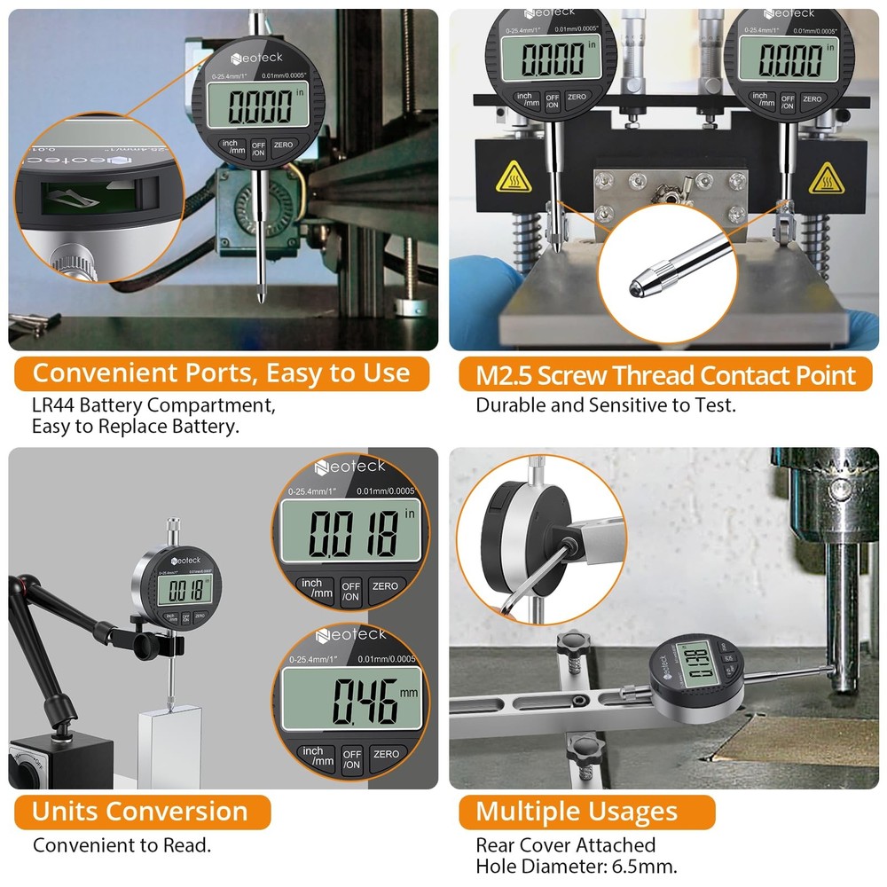 Neoteck 1" Digital Indicator + 0.03" Dial Set