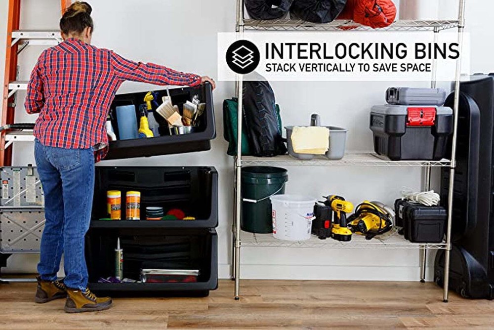 Heavy Duty Nesting Plastic Stack Bin, Black