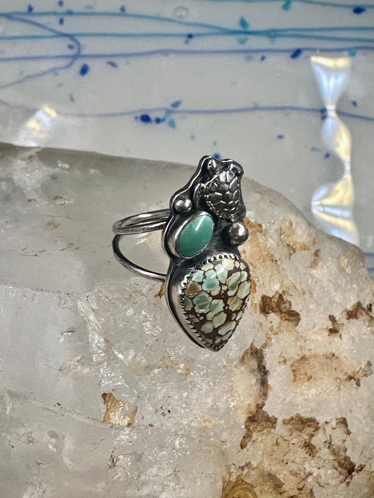 Honu Turtle ring spiderweb turquoise size 7 sterling silver women