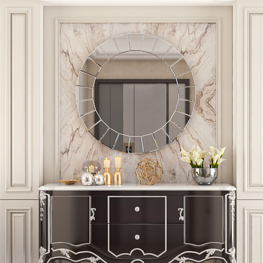 Wisfor Round Decorative Bathroom Mirror Accent Mirror w/Irregular Beveled Edge