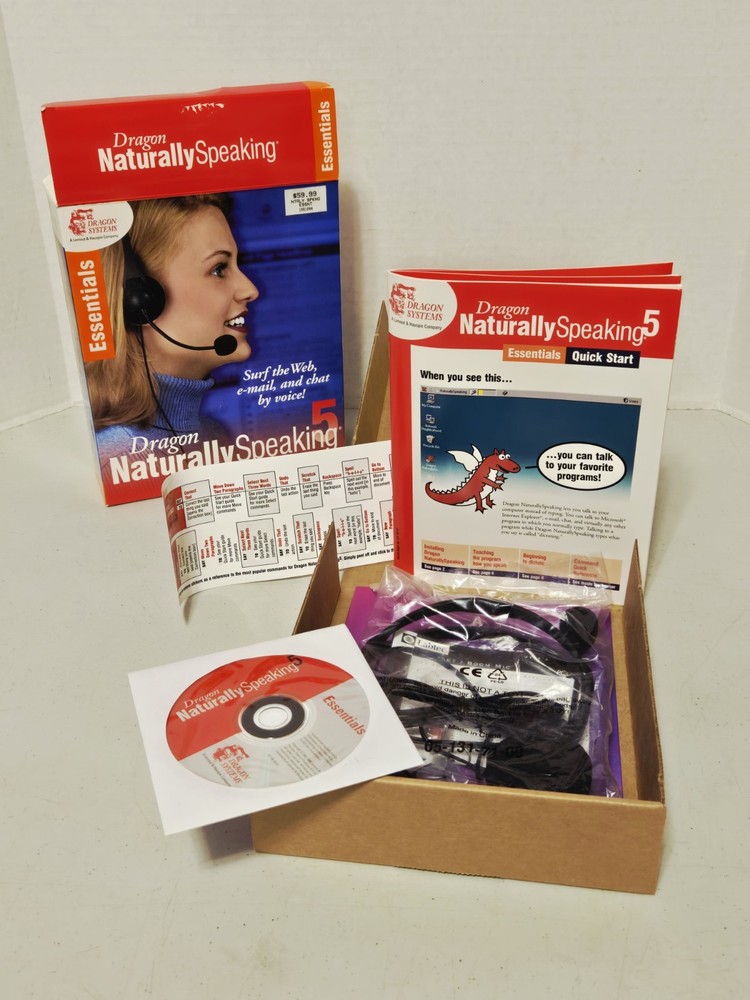 Dragon Naturally Speaking 5 Essentials w/Microphone Headset NEW, OPEN BOX