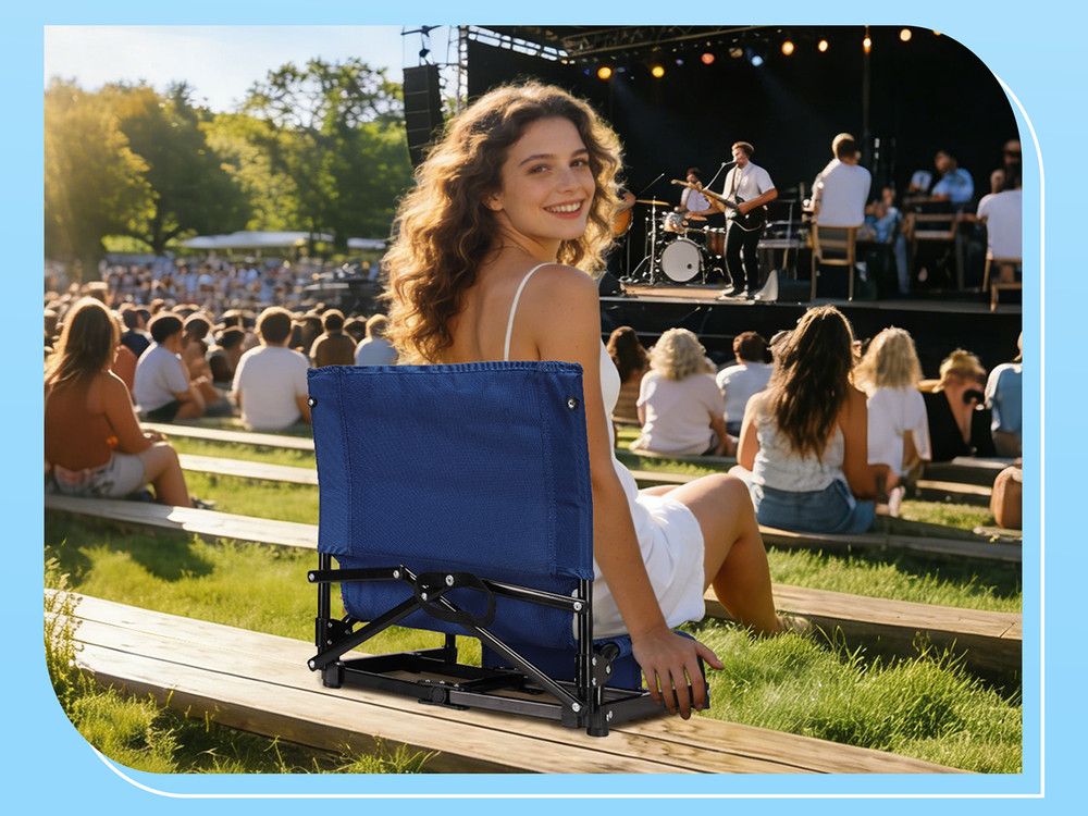 2 Pack Folding Stadium Seats w/ Back Support Portable Bleacher Chairs Cup Holder
