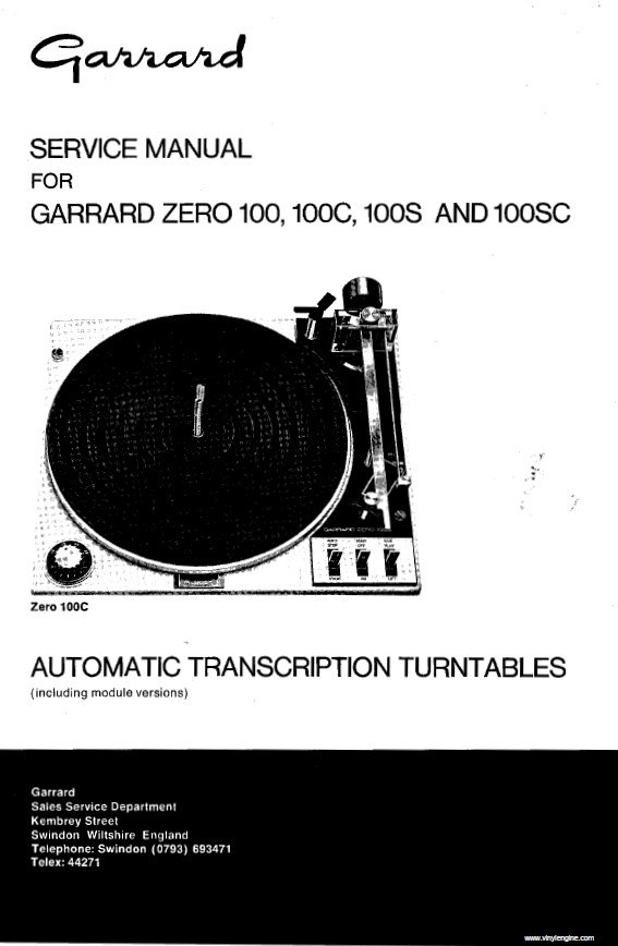 Garrard Zero 100, 100C, 100S, 100SC Service Manual