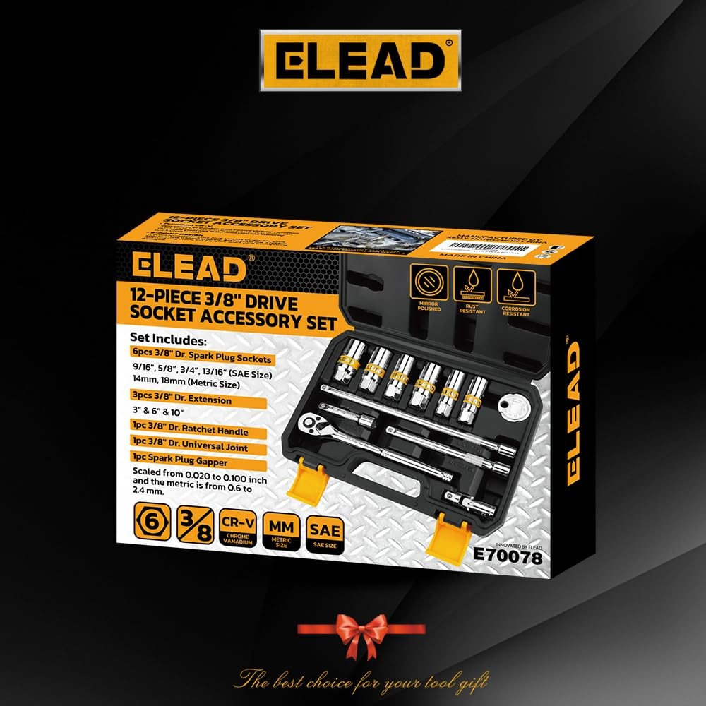 12-Piece 3/8" Drive Spark Plug Socket Set with Ratchet Handle, Universal Join...