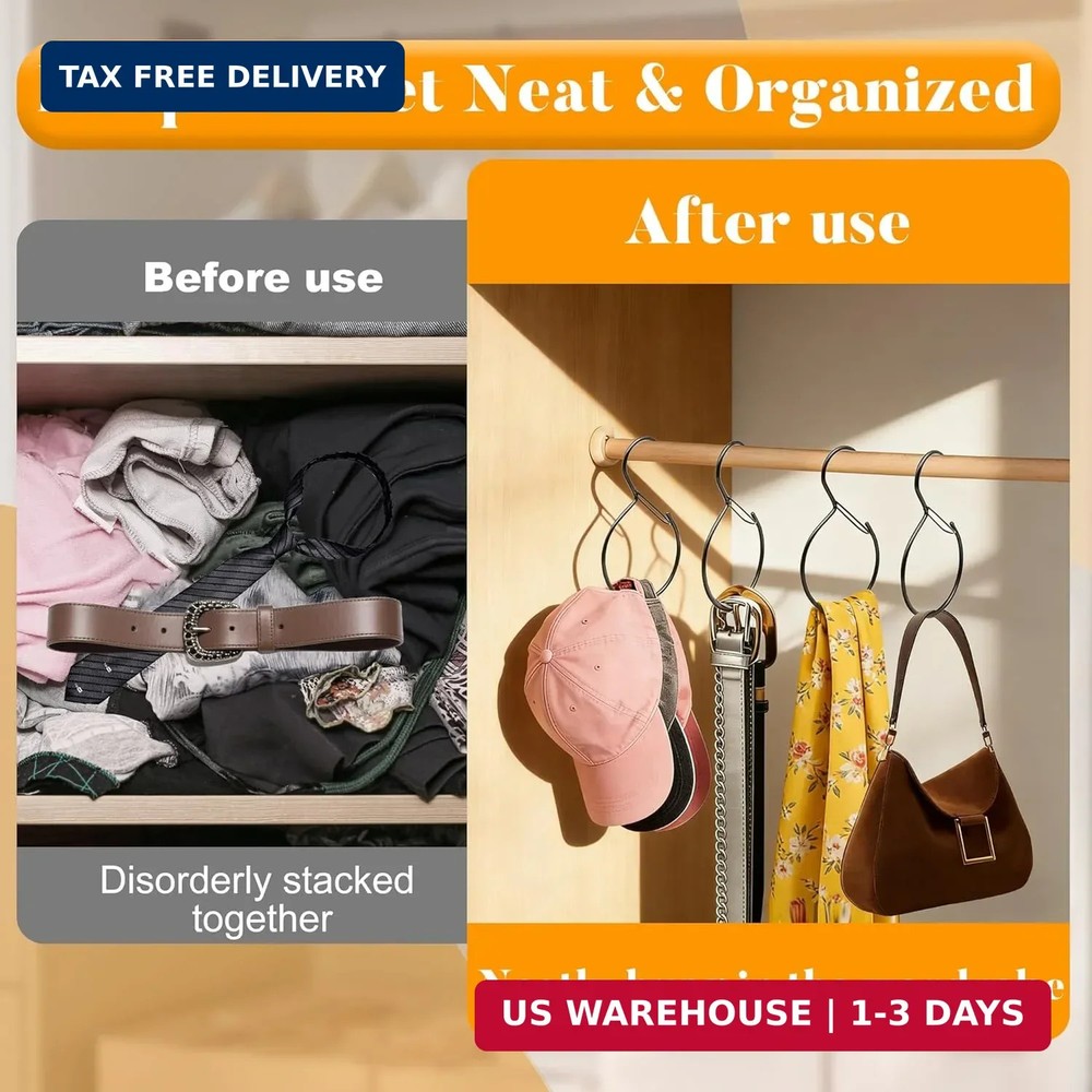 4 Pack Belt Hanger for Closet - Rust-Proof Belt Organizer & Tie Rack, Multi-Use