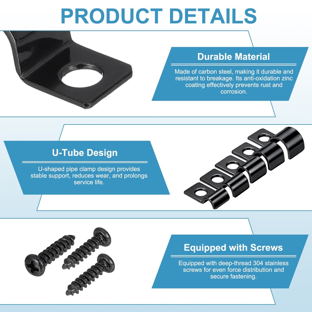 40Pcs 10mm(3/8") One Hole Pipe Strap, U Brackets Conduit Clamp, Black