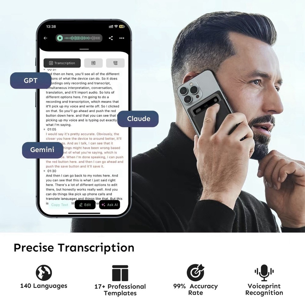 UMEVO Note Plus Al-Powered Voice Recorder with App Control, 40 Hours Black