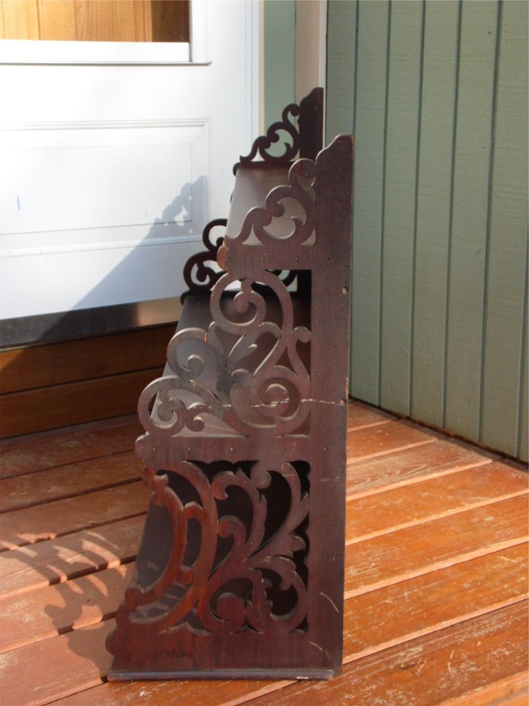 Antique Victorian Solid Walnut Shelf Bookcase Wall Shelf Hanging Fretwork Shelf