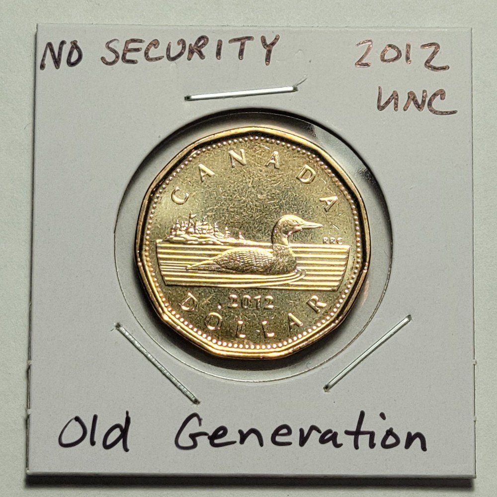 BOTH 2012 NO Security & Security CANADA 1 Dollar UNC Old & New Generation Loonie