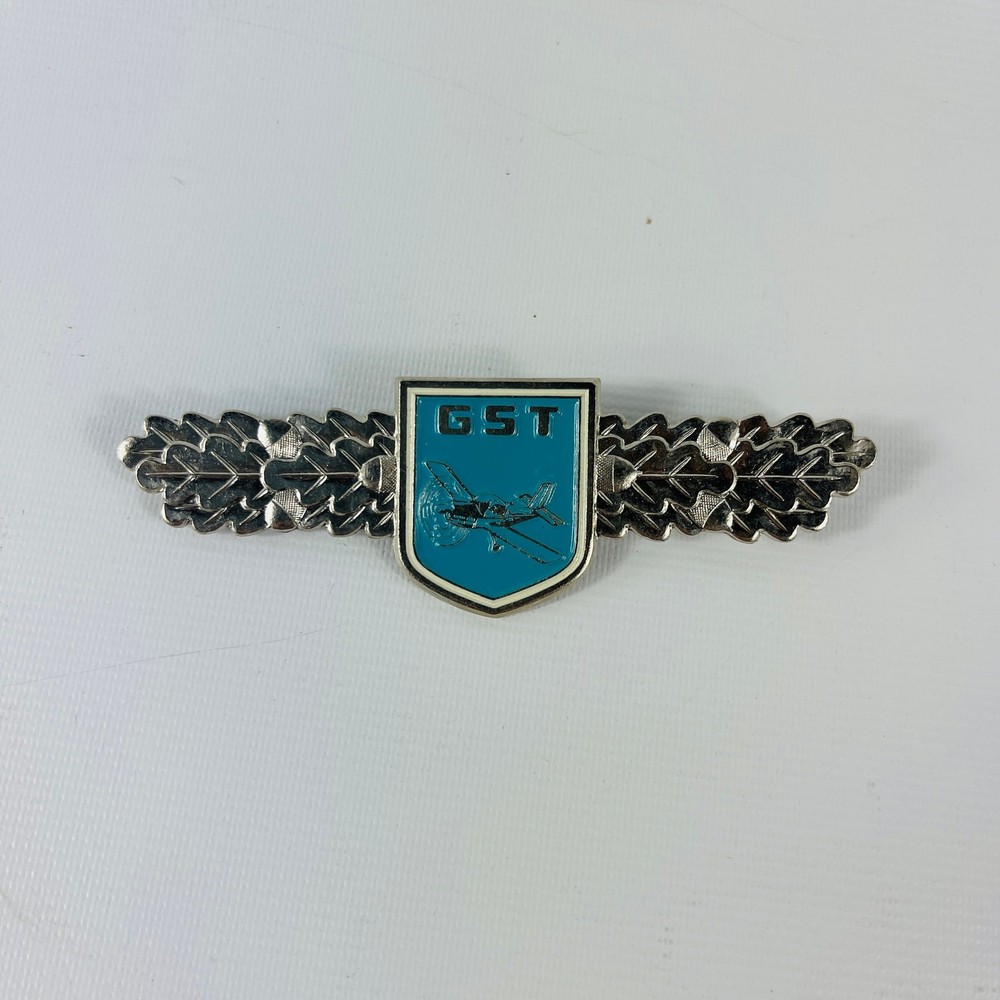 GST Lapel Pin 3 1/8” Silver Tone Blue