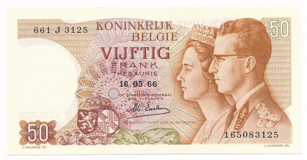 Belgium 50 Francs 1966  P. 139 aUnc/Unc Note