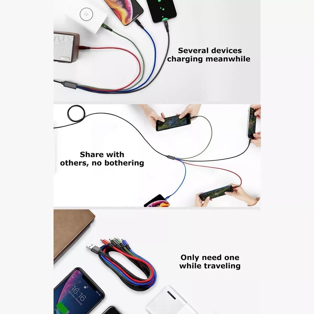 4 in 1 Multi USB Charging Cable Fast Charger Cord For iPhone/Type C/Micro