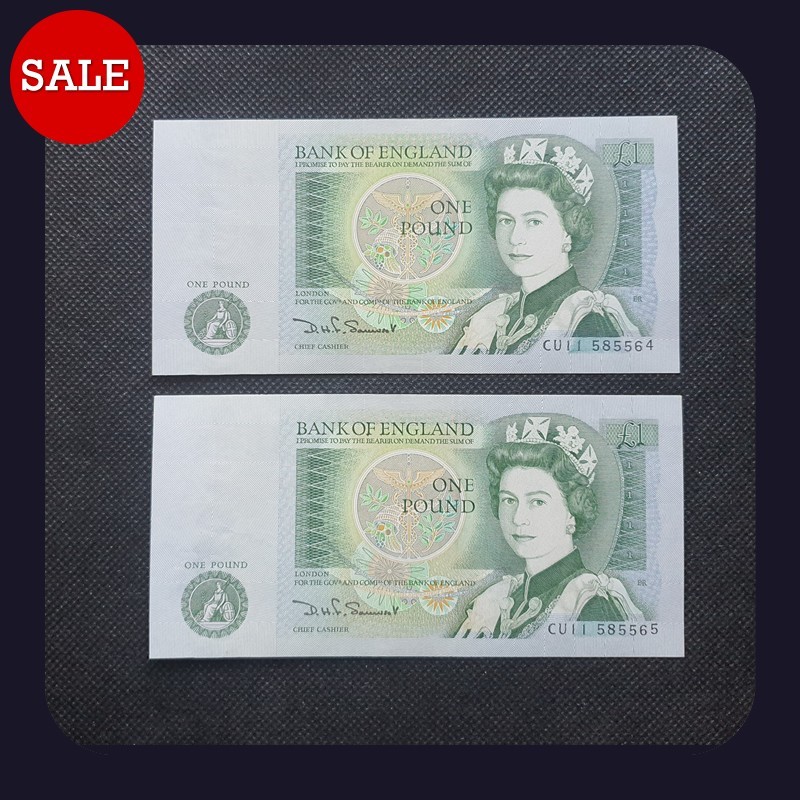 [BANKNOTES] CONSECUTIVE NOTES CU11 585564 - 564 £1 Note DHF Somerset